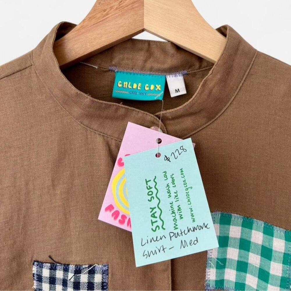 Chloe Cox One of a Kind OOAK Handmade Patchwork Linen Shirt- Medium, NWT $228 - Picture 5 of 6